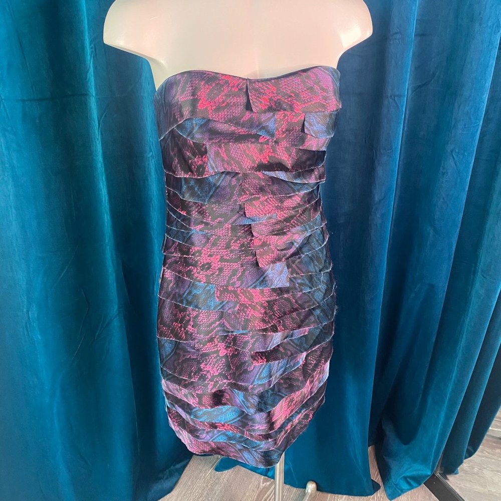 Bebe Snake Print Strapless Tiered Mini Dress - Picture 4 of 12